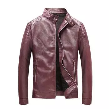 Fleece Leather Jacket Men s PU Leather Jacket Men s Autumn and Winter Stand-Up Collar Motorcycle Clothing Casual Jacket M