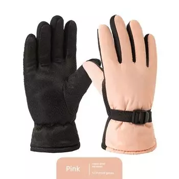Fleece-lined Outdoor Motorcycle Cold-Proof Cotton Cycling Gloves Sports thickened-Pink One size