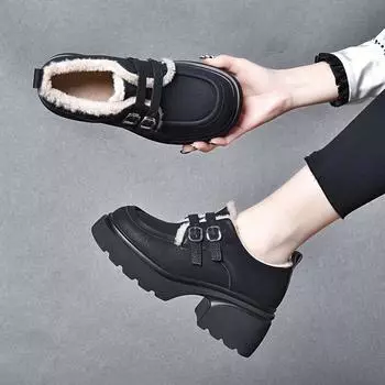 Fleece platform shoes women s new casual women s cotton shoes lace-up waterproof table muffin heel 34