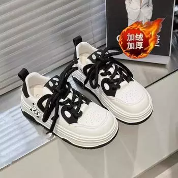 Fleece platform white shoes cream panda new niche versatile casual women s shoes sports baseplate shoes 35