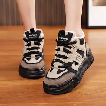 Fleece snow boots women s new thickened non-slip high-top cotton shoes versatile casual sports dad shoes kt 35 хаки