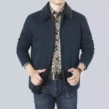 Fleece Thermal Cotton-padded Clothes Middle-aged and Elderly Cotton Casual Lapel Loose Jacket Zipper Jacket M