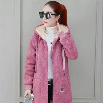 Утолщенный флисовый свитер средней и длинной длины из овечьей шерсти, женская куртка на молнии с вышитыми буквами 2024 года M фуксия