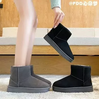 Fleece thickened snow boots short boots 2024 autumn and winter new comfortable warm cotton shoes flat women s short boots 35 серый