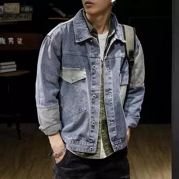 Флисовая утолщенная сращивающаяся джинсовая куртка мужская модная брендовая грубая красивая свободная куртка большого размера джинсовая куртка S синий