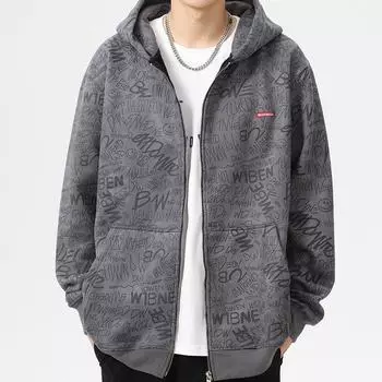 Флисовый утолщенный свитер мужской осенне-зимний большой размер свободный американский ретро модный бренд Ruffian красивая куртка с капюшоном на молнии мужская одежда M