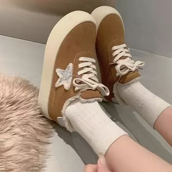 Fleece versatile little white shoes women s winter high-end thick baseplate shoes 2025 new niche leisure sports bread shoes 35 коричневый