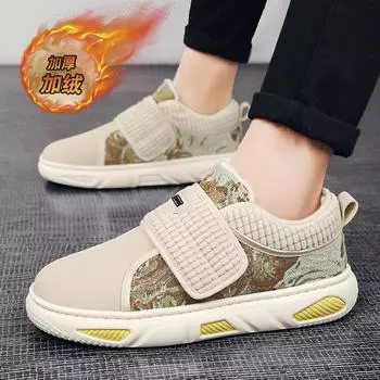 Fleece warm low-top cotton shoes men s winter men s shoes 2024 new northeast hair shoes men s Velcro trendy shoes 39