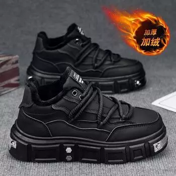 Fleece warm men s shoes winter 2024 new sports shoes adolescent students platform casual trendy shoes men s cotton shoes 39