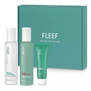 FLEEF Cica Aloe Skin Care Ampoule Тоник для кожи 200 мл + Успокаивающий комплекс 200 мл + Очищающий гель-пенка 50 мл Успокаивающий подарочный набор, 1 набор