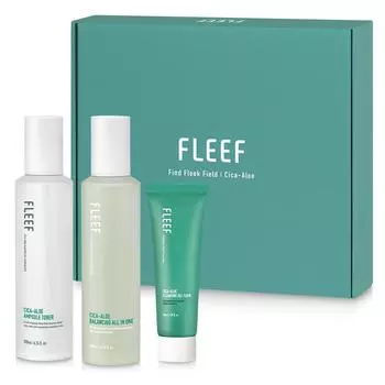 FLEEF Cica Aloe Skin Care Balancing Ampoule Skin Toner 200 мл + All-in-one 200 мл + Cleansing Gel Foam 50 мл Набор, 1 набор