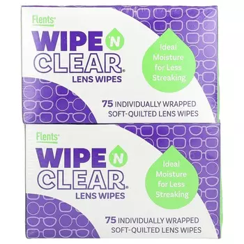 Flents, салфетки для чистки линз Wipe N Clear, 2 коробки по 75 листов в каждой