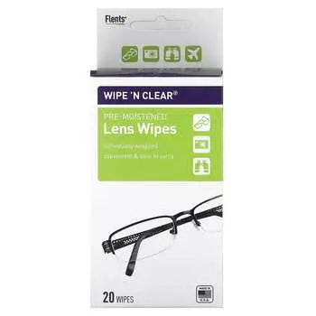 Flents, Wipe N Clear, влажные салфетки для линз, 20 листов