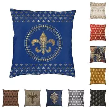Fleur-De-Lys золотой и королевский синий наволочка 40x40 см украшение современная Fleur De Lis цветок лилии уличные подушки наволочка 30x30cm 12x12in