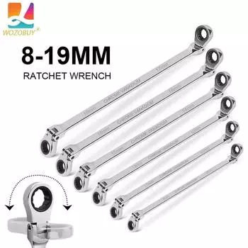 Flex-Head Extra Long Ratcheting Wrenches Double Box End Chrome Vanadium Steel 72-Tooth Wrench Set, Metric 8mm - 19mm