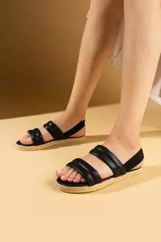 Flexible Double Strap Elastic Back Straw Sole Women s Sandals 81-7-24