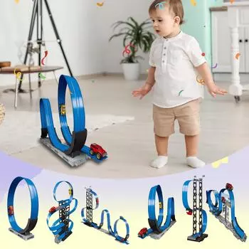 FlexTrack Гибкая гоночная трасса для детей Инерционная подвеска Несходная антигравитационная магнитная рельсовая тележка 172 дюйма, 90 дюймов, 33 дюйма Длинная сворачиваемая портативная One Size