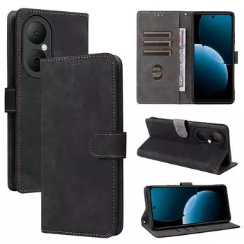 Флип-чехол для Huawei Enjoy 80 4G из искусственной кожи, защита всего корпуса с [блокировкой RFID], противоударный, прочный, ретро чехол для телефона for Huawei Enjoy 80 4G чёрный