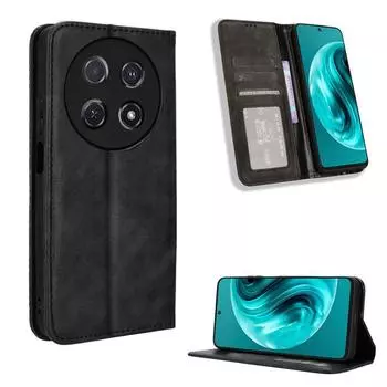 Флип-чехол для Huawei Nova 12i, Nova 12S, Nova 12 SE кожаный чехол [Flip Vintage Leather] ударопрочный прочный ретро-чехол для телефона Nova 12i/Enioy 70 Pro 4G чёрный