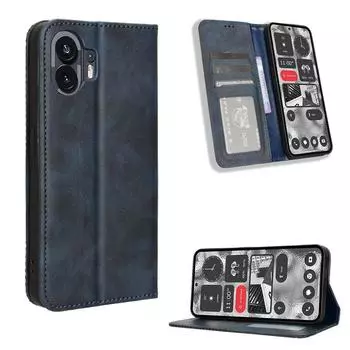 Флип-чехол для Nothing Phone 2 кожаный чехол [Flip Vintage Leather] ударопрочный прочный ретро-чехол для телефона for Nothing Phone 2 чёрный