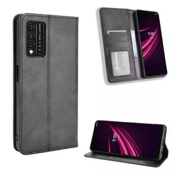 Флип-чехол для T-Mobile REVVL 6 Pro 5G кожаный чехол [Flip Vintage Leather] ударопрочный прочный ретро-чехол для телефона T-Mobile REVVL 6 Pro 5G чёрный
