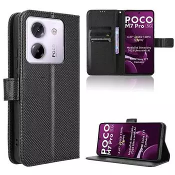 Флип-чехол для Xiaomi Poco M7 Pro Чехол для телефона из искусственной кожи с полной защитой корпуса, ударопрочный for Xiaomi Poco M7 Pro чёрный