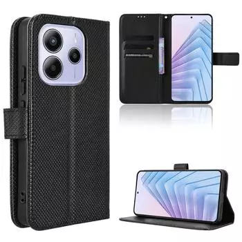 Флип-чехол для Xiaomi Redmi Note 14 4G кожаный чехол [Flip Vintage Leather] кошелек противоударный прочный ретро-чехол для телефона for Redmi Note 14 4G чёрный