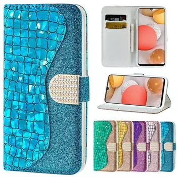 Флип-чехол с лазерной пудрой для Samsung Galaxy S6 S7 S8 S9 S10 E S20 Fe S21 Note 10 20 Plus Ultra 5g, кожаный кошелек со слотом для карт For Note 20 Ultra фиолетовый