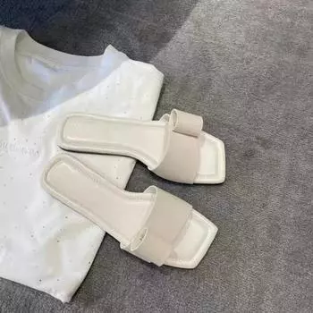 Flip-flops 2024new female summer wear flat sandals fashion with bow half slipper sandals 35 чёрный