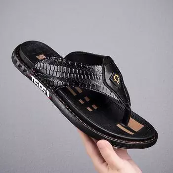 Flip-flops men s 2024 new summer wear non-slip and wear-resistant pinch slippers Vietnamese casual soft-soled beach shoes 38 чёрный