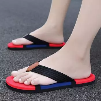 Flip-flops men s corner bathroom home indoor slippers beach Korean flip-flops lip flops 39 красный