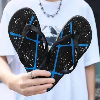 Flip-flops men s non-slip summer outer wear beach wear-resistant fashion personalized soft bottom men s outdoor casual pinch slippers tide 39 синий