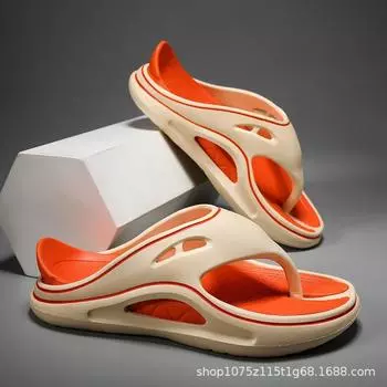 Flip-flops men s summer new pinch sandals non-slip thick bottom outer wear seaside beach cool slippers for 35-36 хаки