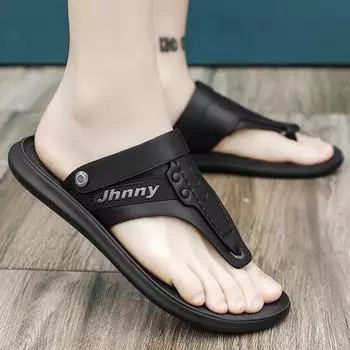 Flip-flops men s summer wear non-slip and wear-resistant foot-pinching driving dual-purpose outdoor leather sports beach sandals 39 чёрный