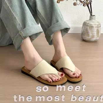 Flip-flops women s outer wear 2025 summer new round toe simple casual flat-bottomed beach cool slippers 35 чёрный