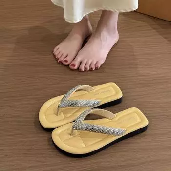 Flip-flops women s summer new retro rhinestones comfortable temperament flat bottom mop with skirt beach mop 35