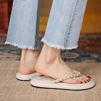 Flip-flops women s summer outer wear 2025 new fashion versatile casual cool slippers flat bottom chain beach sandals 35 чёрный