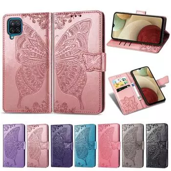 Флип-кожаный чехол-бумажник с тиснением бабочки для Samsung A12 A32 A52 A72 A02s A51 A71 A21 A21s A31 A11 A41 A01, задняя крышка для телефона Case & Strap синий