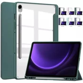 Флип-кожаный чехол для Samsung Galaxy Tab S9 FE+, чехол 10,9, 12,4 дюйма, 2023, прозрачный жесткий ПК, мягкая задняя панель для Funda Tab A9 S9 FE Plus 12,4 S9, чехол для планшета S9 FE 10.9 inch чёрный