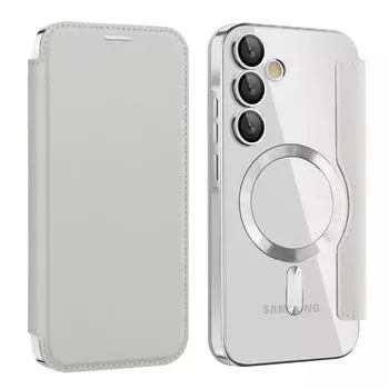 Флип кожаный чехол для телефона с отделениями для карт для Samsung S24 S23 Ultra FE S22 Plus A55 A35 5G для Magsafe, защитный чехол с магнитным покрытием For Galaxy S24 розовый