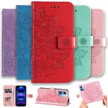 Флип-кожаный чехол для телефона с тиснением лепестков цветов для Samsung Galaxy S10 S20 S21 S22 S23 Ultra Fe E Plus Lite, чехол-книжка с подставкой For S10 красный