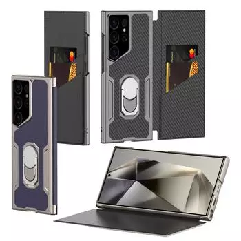 Флип кожаный чехол для телефона с вращающимся магнитным кольцом-держателем в виде ракушки для Samsung Galaxy S24Ultra, чехол с полным покрытием объектива S23Ultra, чехол For Galaxy S24Ultra