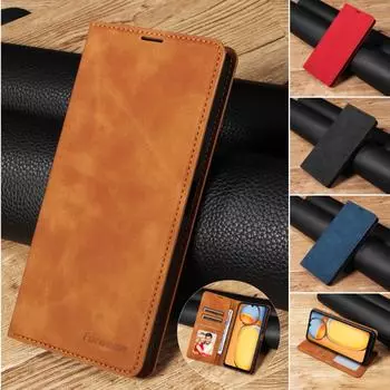 Флип кожаный чехол для Xiaomi Redmi 13C Note 13 Pro Plus 5G 12S 12 12C Mi 13T Poco M6 Pro Магнитный чехол-кошелек для телефона Redmi Note12Pro Plus коричневый