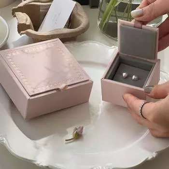 Флип-шкатулка для хранения ювелирных изделий для ожерелий, колец, сережек, утолщенный картон, матовый Ins, высококачественный легкий роскошный футляр для упаковки ювелирных изделий 6X6X4 розовый