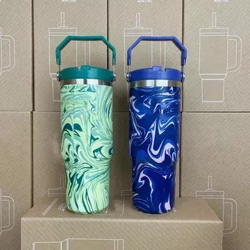 Флип-соломенный стакан, 30 унций, пригодный для вторичной переработки, из нержавеющей стали, с вакуумной изоляцией, термоавтомобильная чашка, дорожные кружки для кофе, чая, воды 30oz