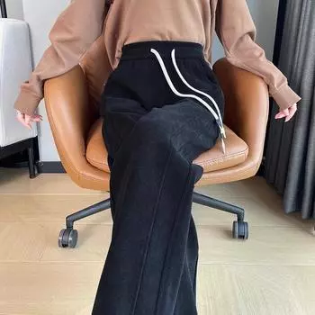 [Флис/Без флиса] Широкие брюки женские флисовые брюки на весну, осень и зиму узкий вариант прямые спортивные брюки утолщенные повседневные бананы M