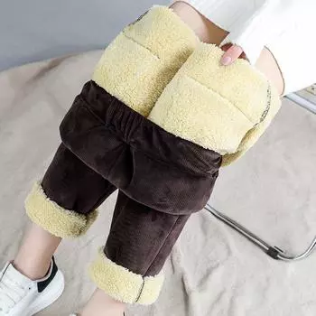 Флис без начеса осенне-зимние однотонные вельветовые повседневные длинные брюки с высокой талией, утолщенная корейская версия брюк Daddy M 80-47.5kg