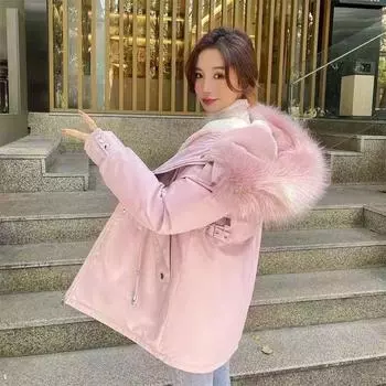 Флис и более толстый пирог преодолевают женские короткие корейские версии свободного однотонного цвета с капюшоном на хлопковой подкладке S белый