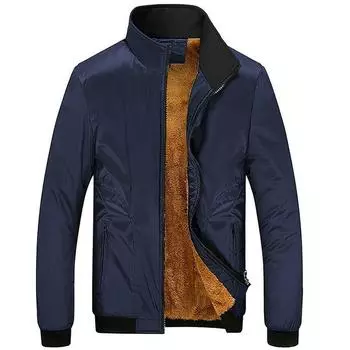 Флис Искусственный Мужской Меховой Подкладка Толстовка На Молнии Пальто Куртка Свитшот Бомбер Верхняя Одежда NavyBlue,XL
