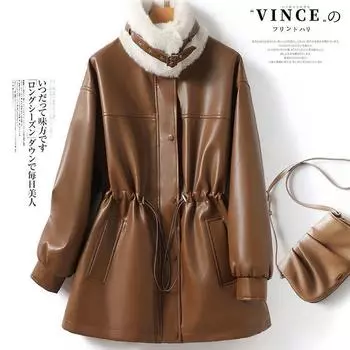 флис мех утолщенный средней и длинной длины куртка интегрированная кожаная куртка зимняя новая корейская версия свободный иностранный стиль прилив S чёрный